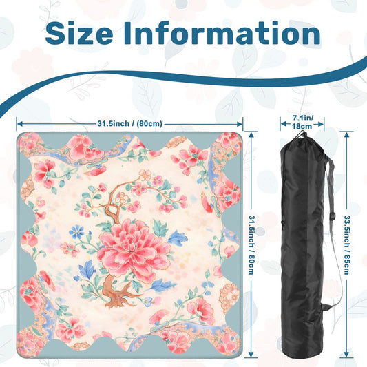 Famille Rose Pink Peony, Baby Blue Floral Chinoiserie Mahjong Mat - Splash of Color Co.
