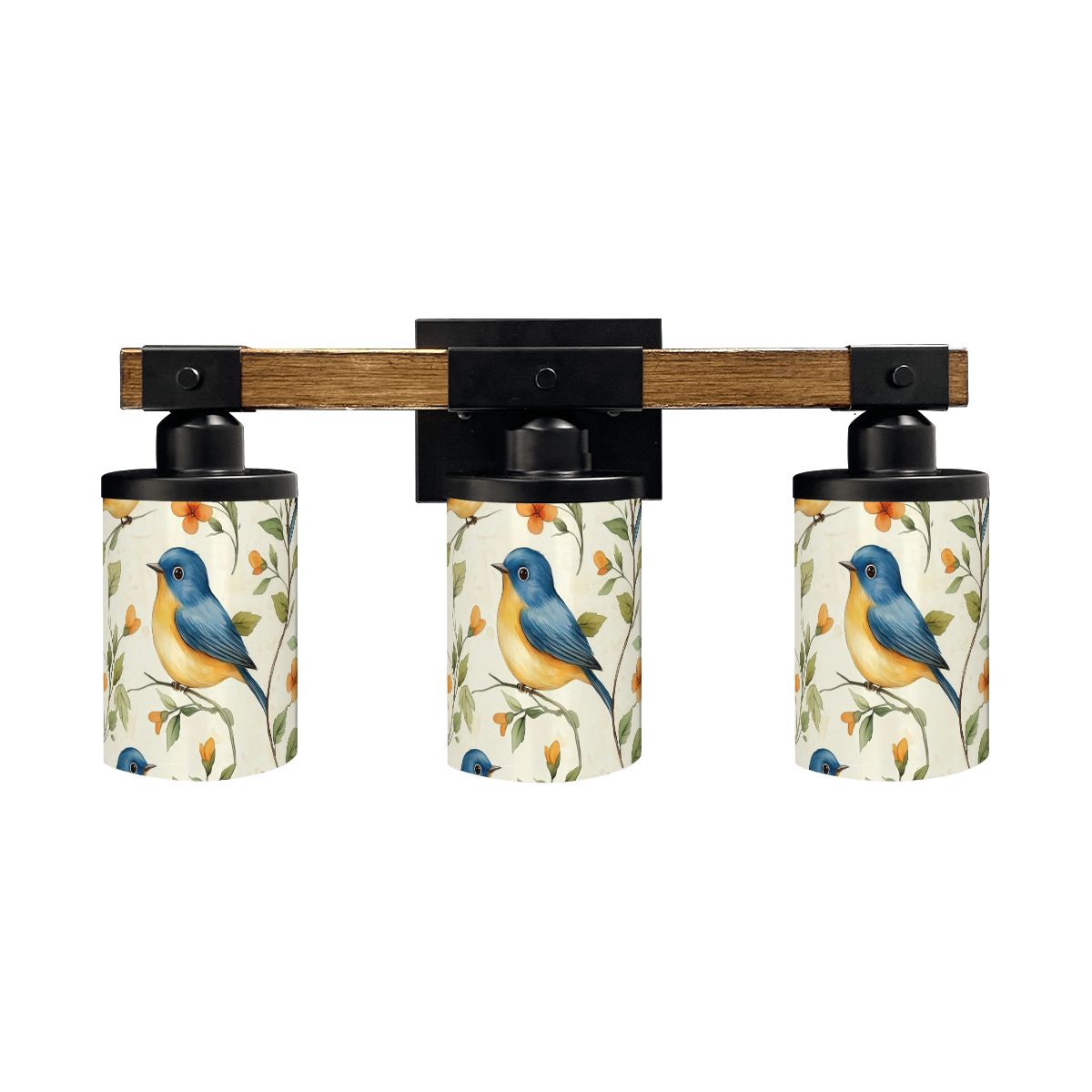Blue Bird Floral Garden Asian Zen Vanity Light Fixture