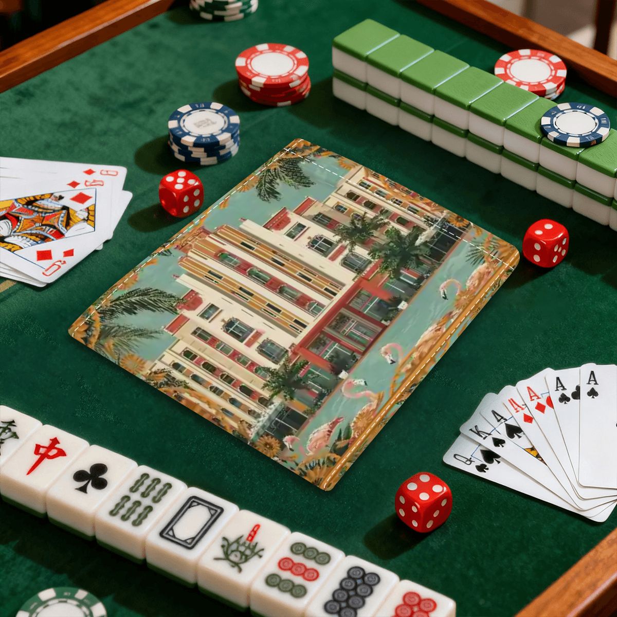 Old World Florida, Art Deco Flamingo Row 4 Mahjong Card Holder with Line Finder - Splash of Color Co.