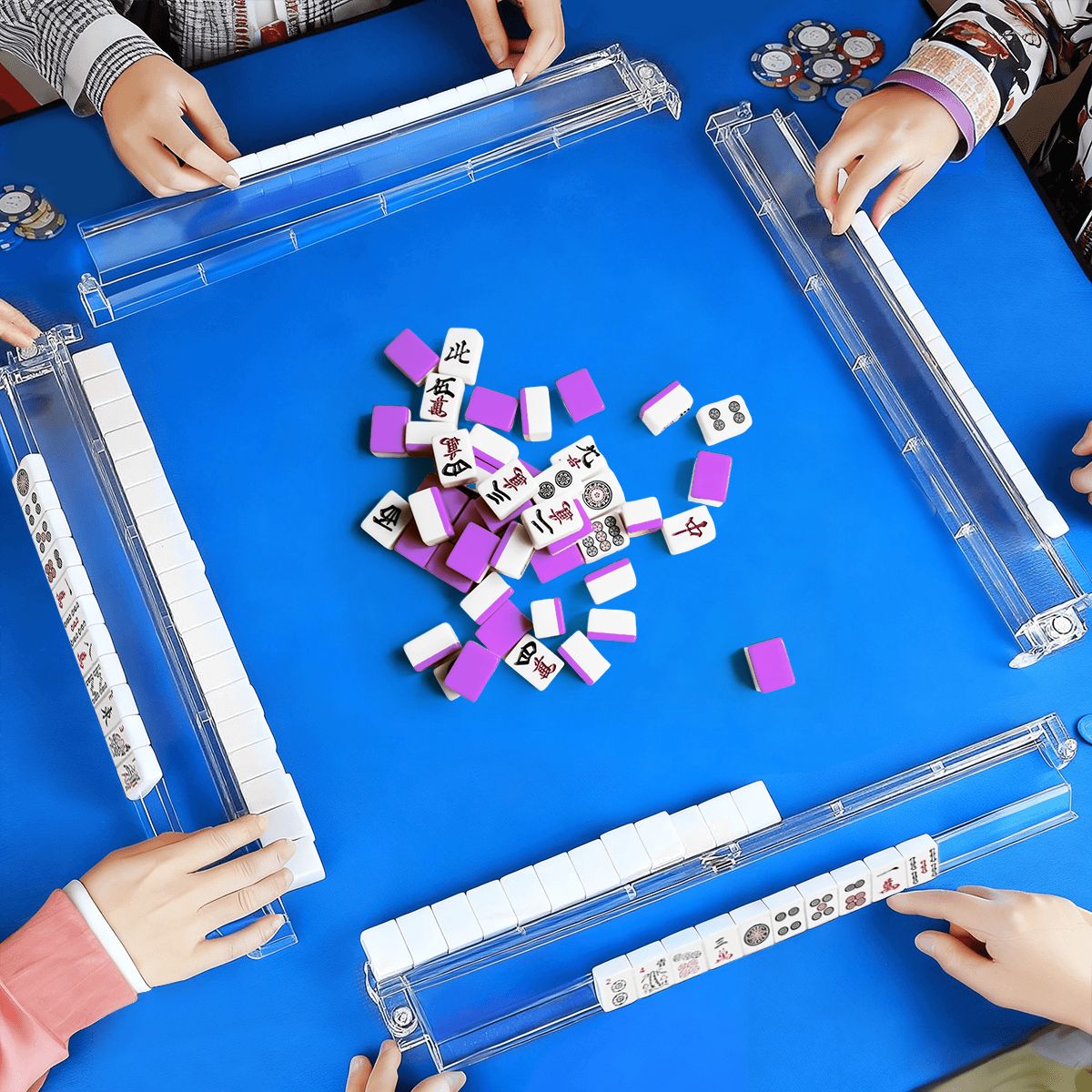 Watercolor Oyster Designed 4 Mahjong Tile Pusher Racks with Bag - Splash of Color Co.