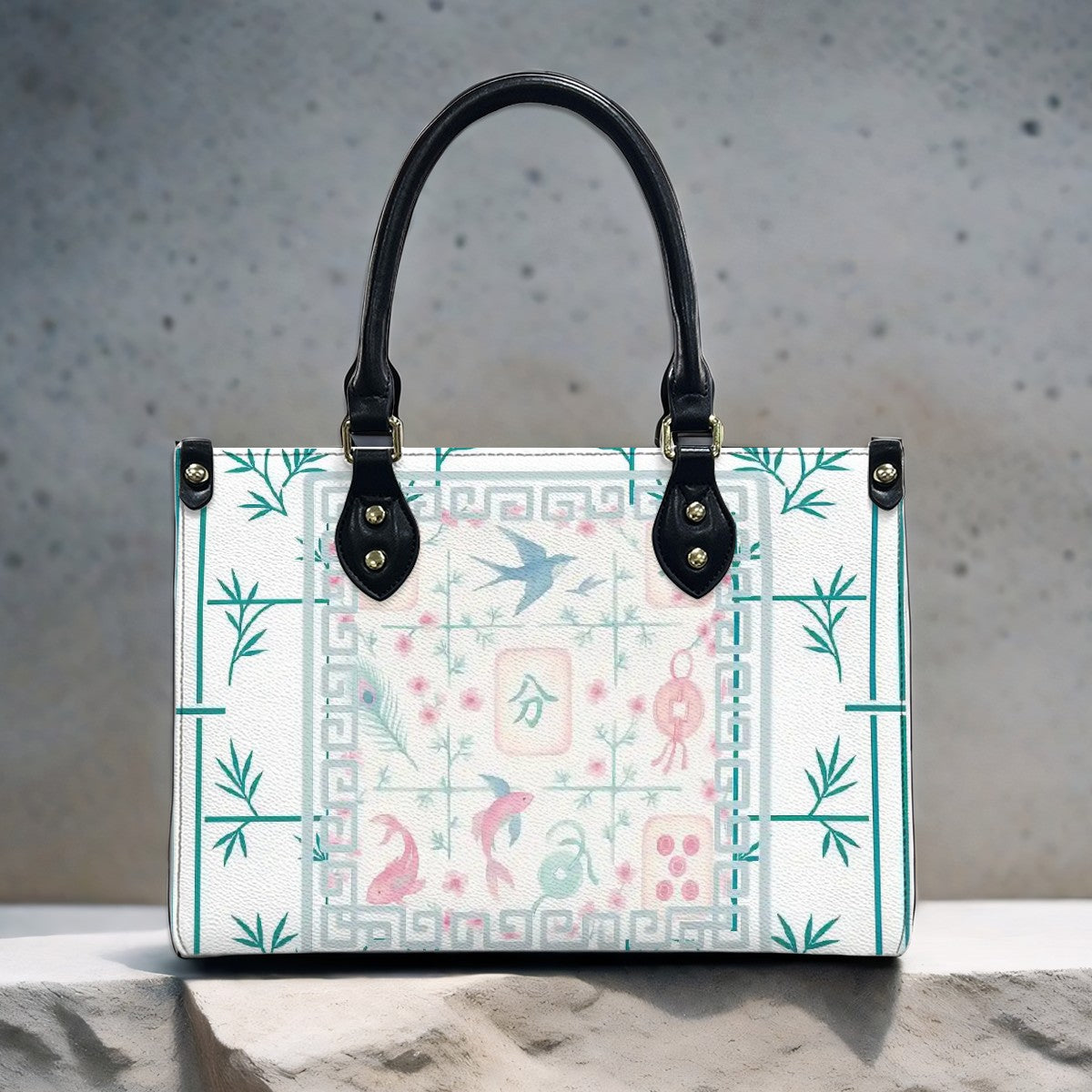 Preppy Mahjong Handbag, Shoulder Bag, Pastel Blue, Green Pink Yuppy Tote Bag for Women