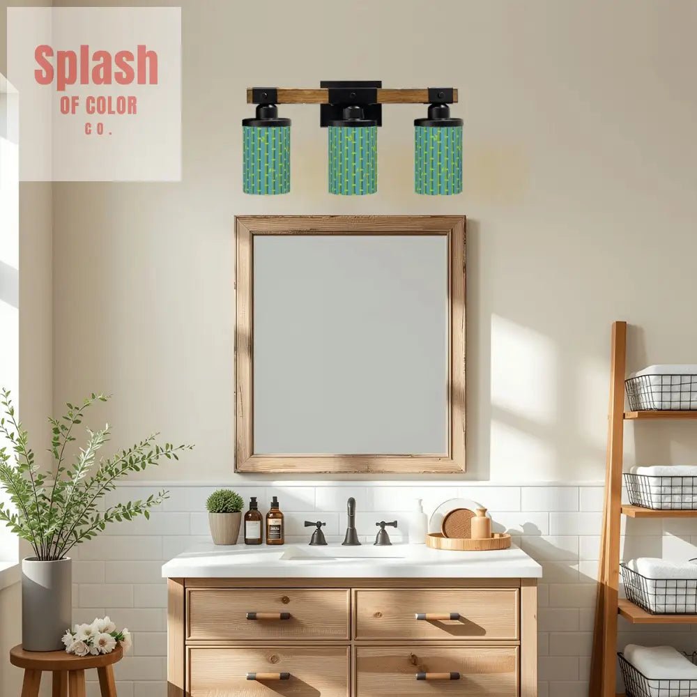 Bamboo Designed Green Blue Asian Zen Garden Vanity Light Fixture One Size Wall Lighting