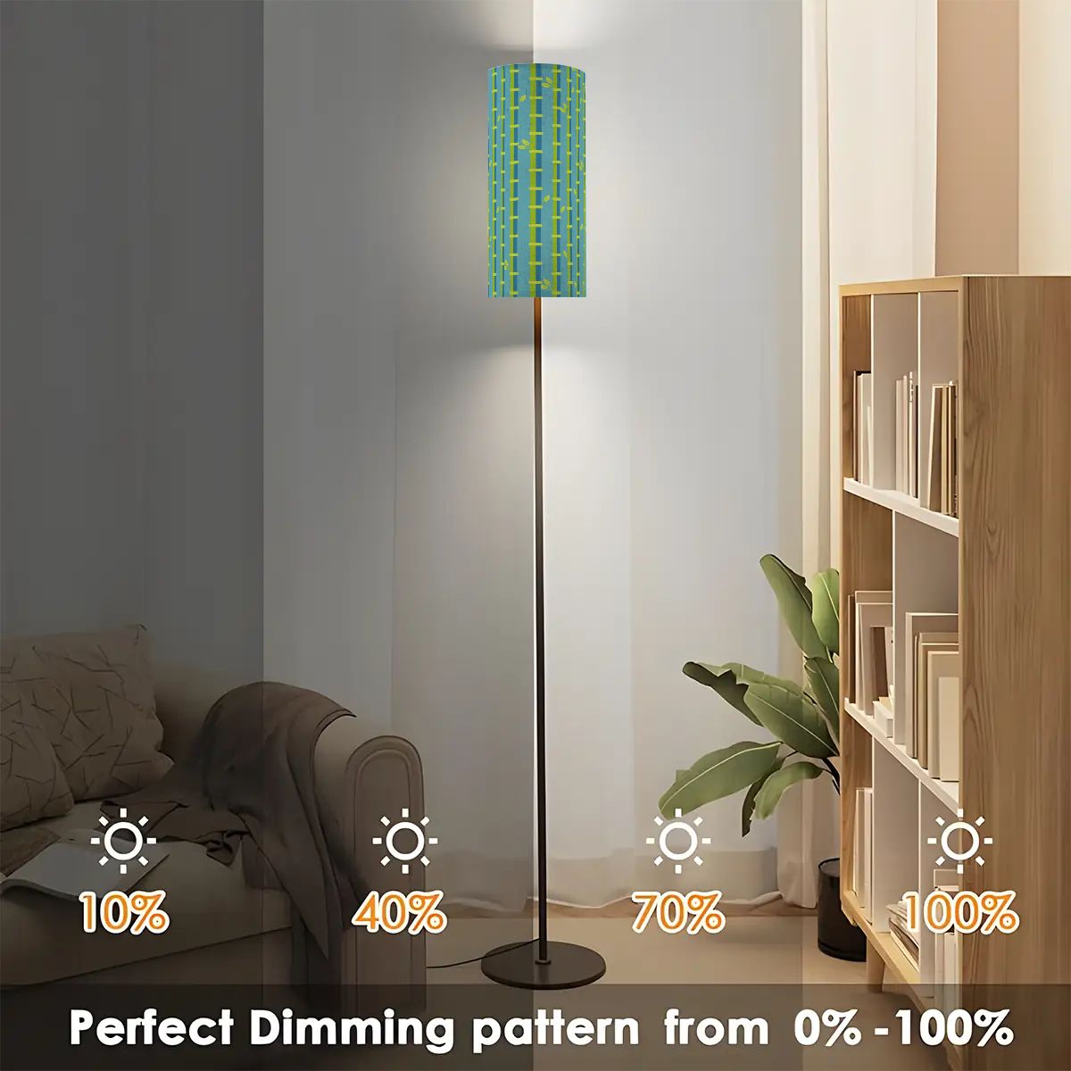 Bamboo Linen Shade In Green Blue Slim Reading Corner Floor Lamp - One Size - Floor Lamps