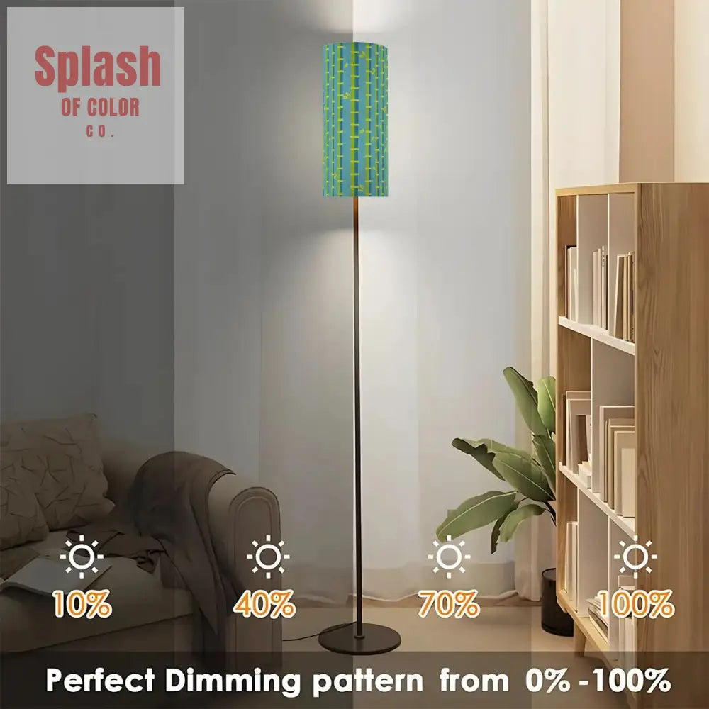 Bamboo Linen Shade In Green Blue Slim Reading Corner Floor Lamp - One Size - Floor Lamps