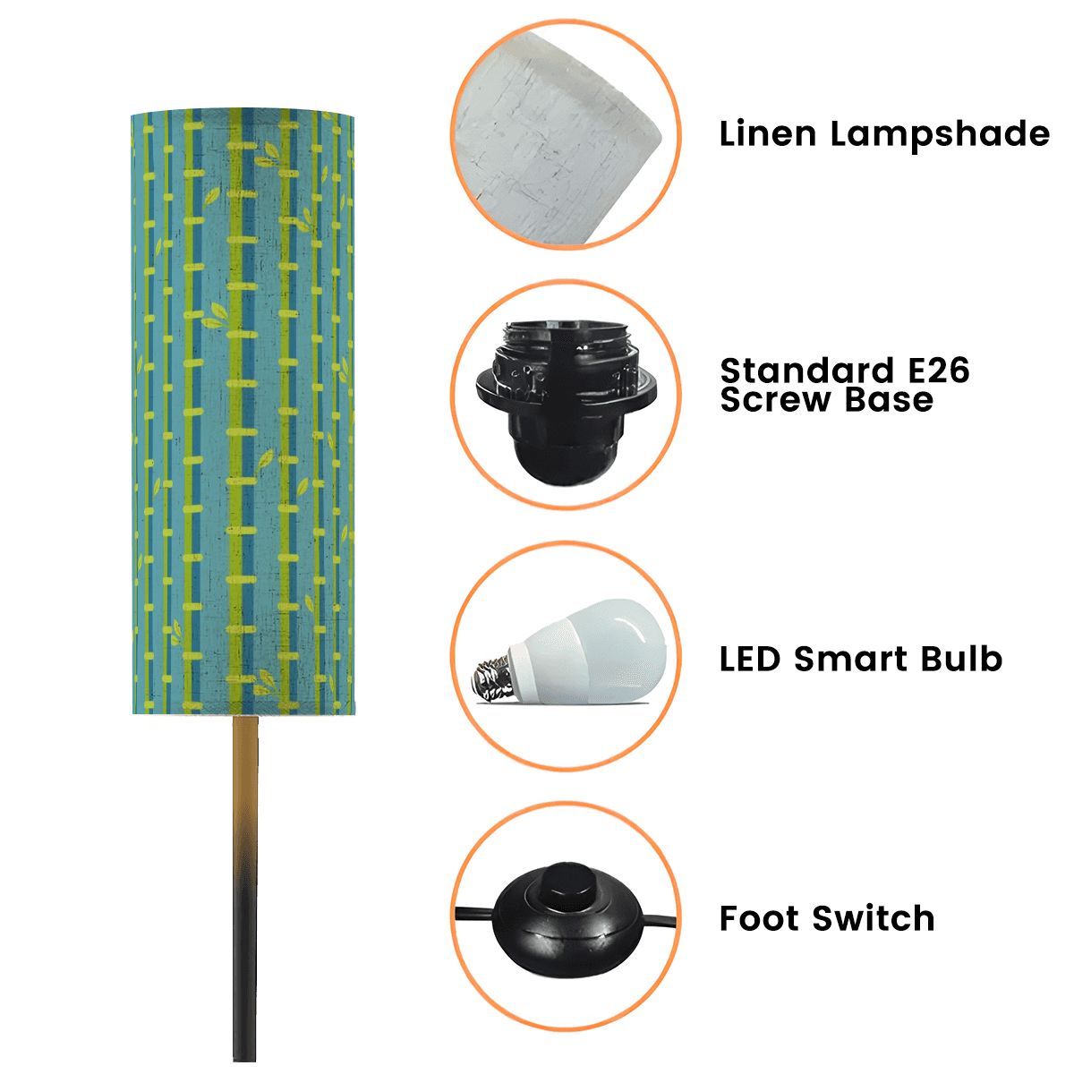 Bamboo Linen Shade In Green Blue Slim Reading Corner Floor Lamp - One Size - Floor Lamps