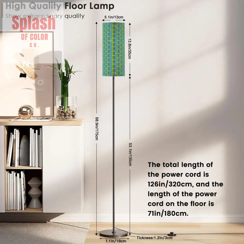 Bamboo Linen Shade In Green Blue Slim Reading Corner Floor Lamp - One Size - Floor Lamps