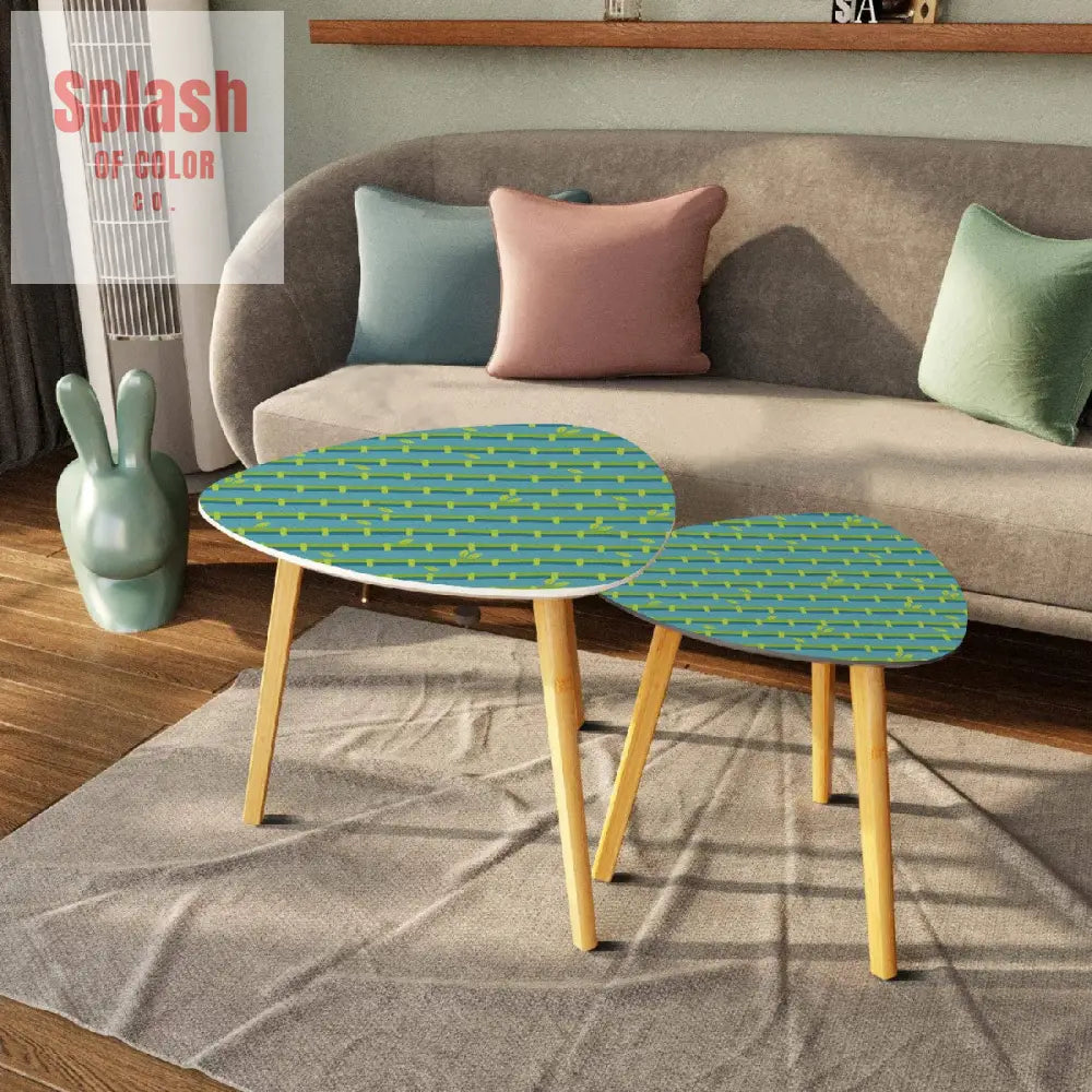 Bamboo Tree Designed Green Blue Zen Garden Nesting Triangle Coffee Table Set of 2 - One Size - Home Accessories