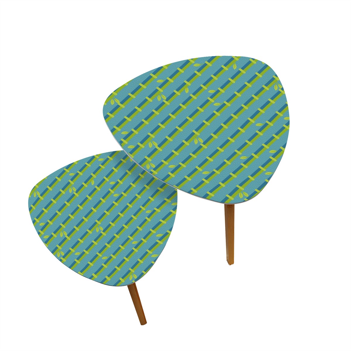 Bamboo Tree Designed Green Blue Zen Garden Nesting Triangle Coffee Table Set of 2 - One Size - Home Accessories