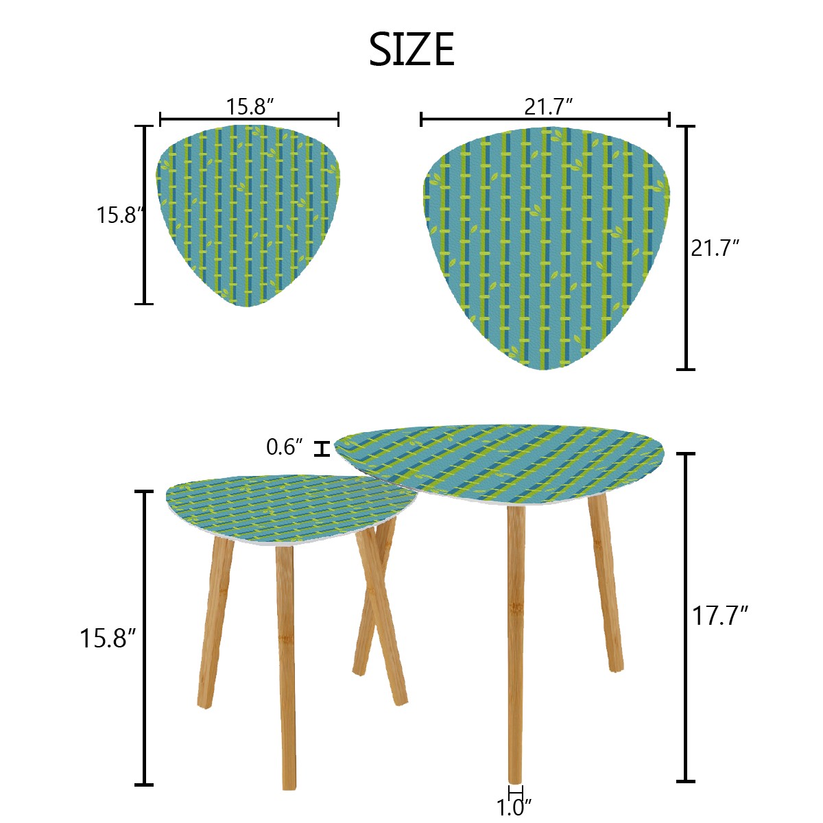 Bamboo Tree Designed Green Blue Zen Garden Nesting Triangle Coffee Table Set of 2 - One Size - Home Accessories