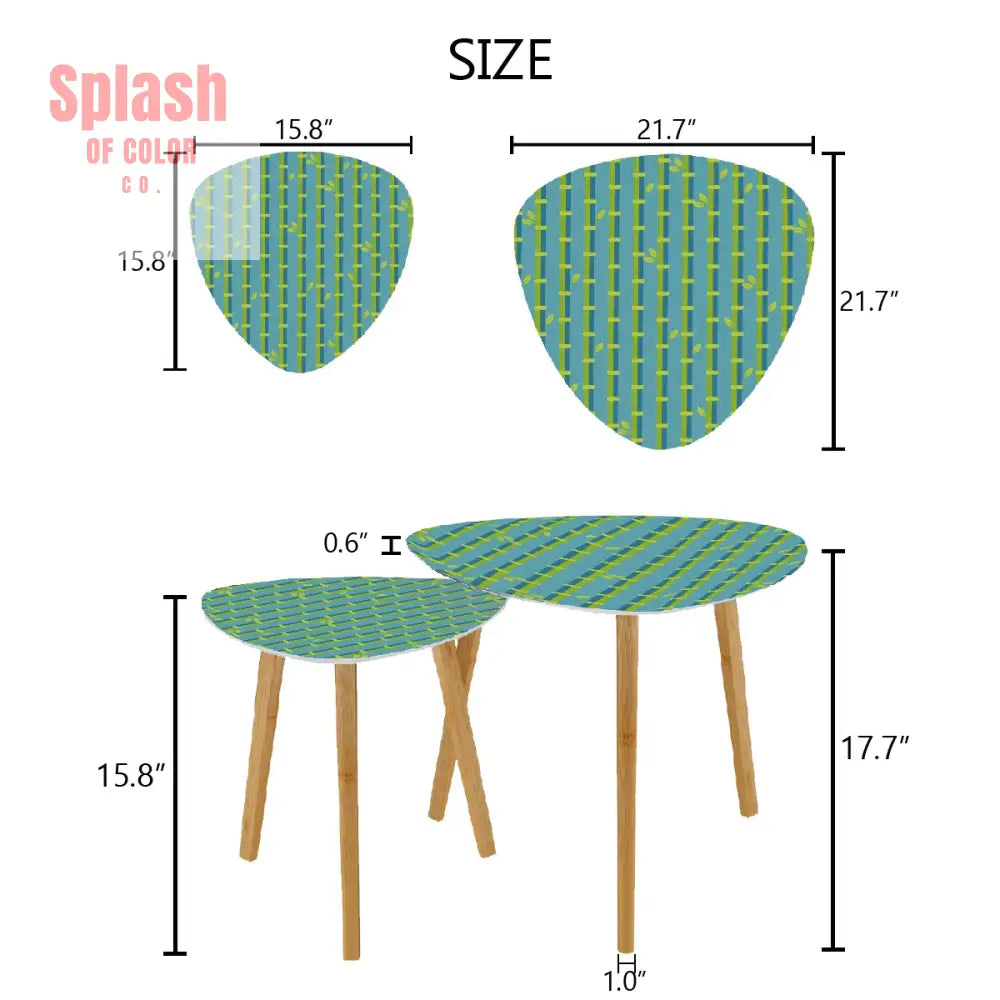 Bamboo Tree Designed Green Blue Zen Garden Nesting Triangle Coffee Table Set of 2 - One Size - Home Accessories