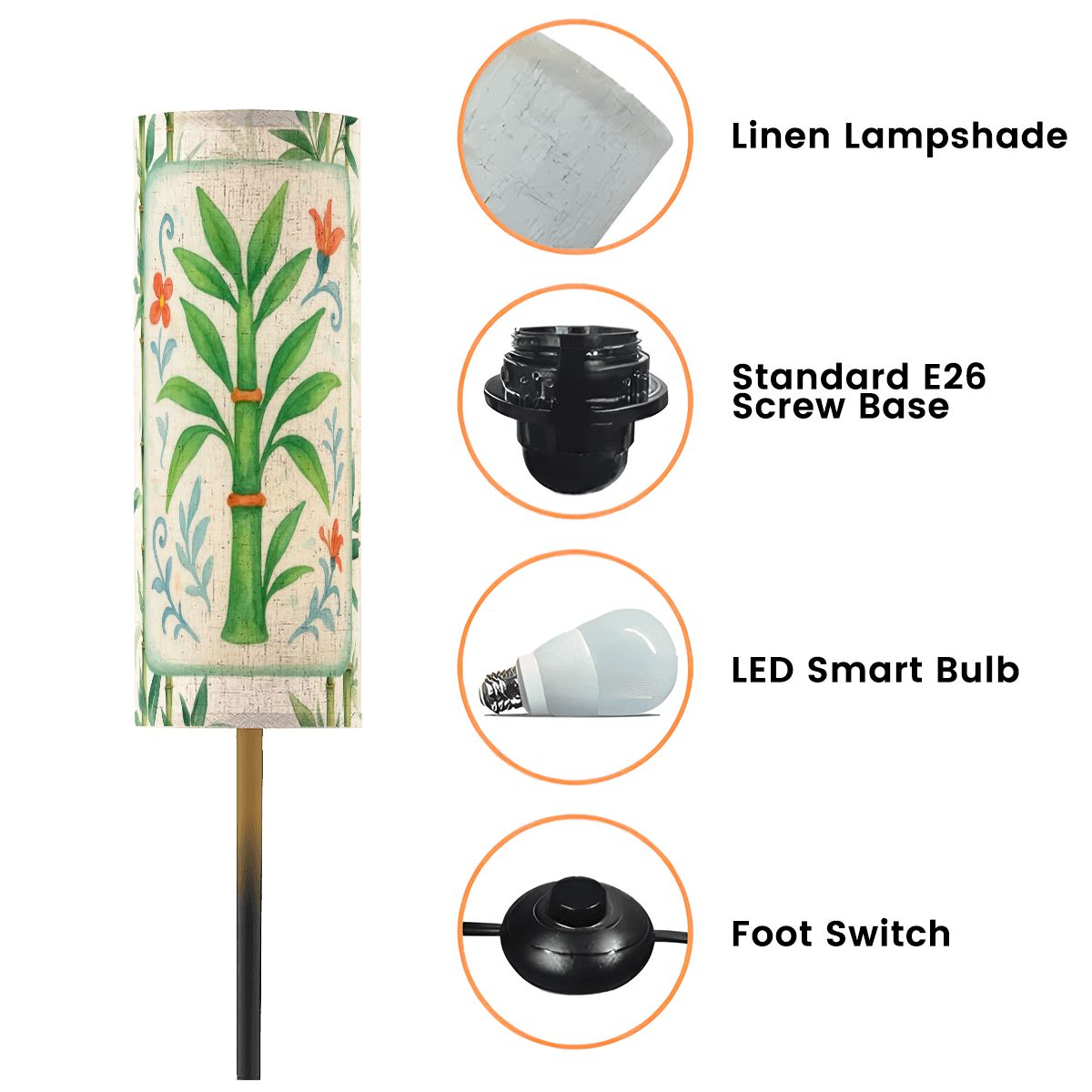 Bamboo Tree Mahjong Tile Green Orange Floral Reading Corner Floor Lamp - One Size - Floor Lamps