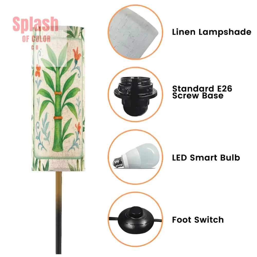 Bamboo Tree Mahjong Tile Green Orange Floral Reading Corner Floor Lamp - One Size - Floor Lamps