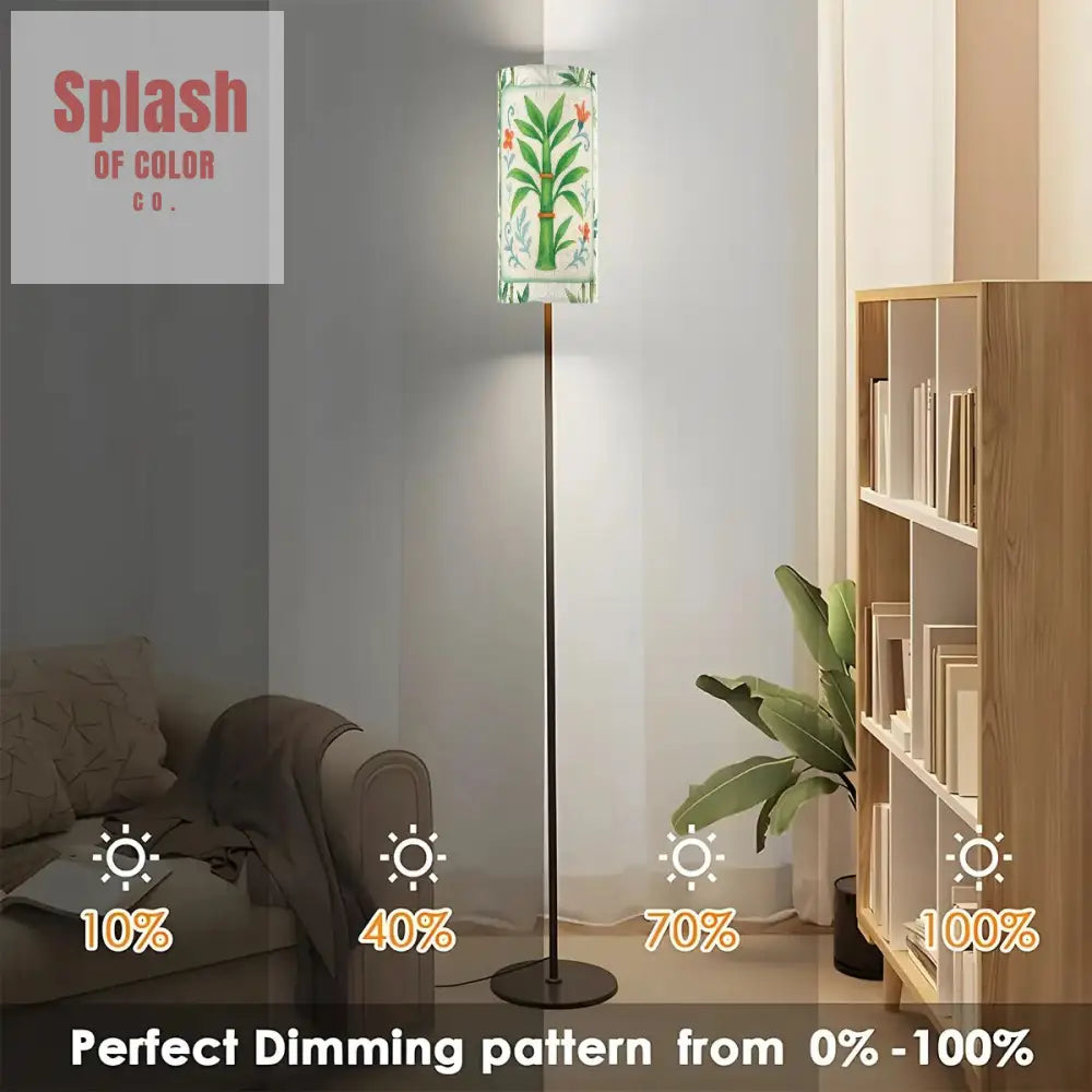 Bamboo Tree Mahjong Tile Green Orange Floral Reading Corner Floor Lamp - One Size - Floor Lamps