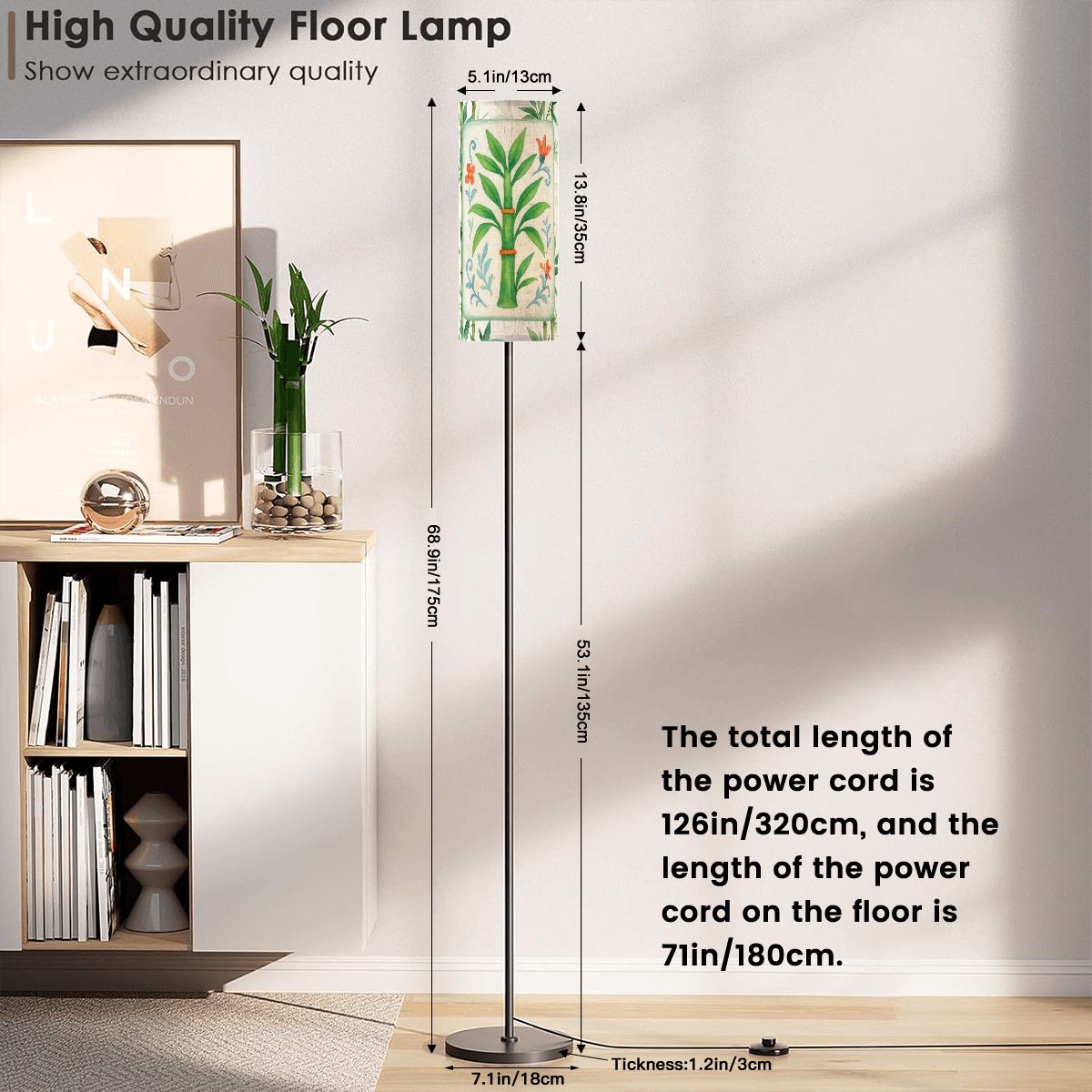 Bamboo Tree Mahjong Tile Green Orange Floral Reading Corner Floor Lamp - One Size - Floor Lamps