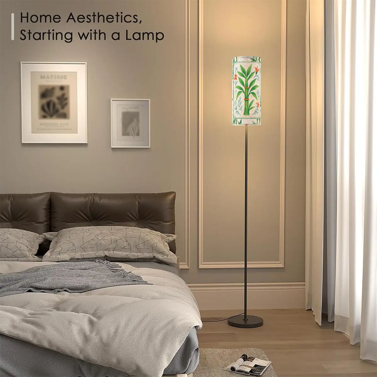 Bamboo Tree Mahjong Tile Green Orange Floral Reading Corner Floor Lamp - One Size - Floor Lamps