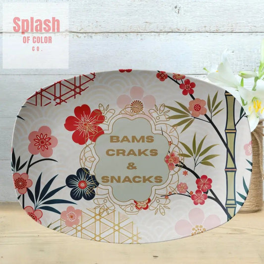 Bams Craks And Snacks Asian Cherry Blossom Mahjong Platter - Splash of Color co.