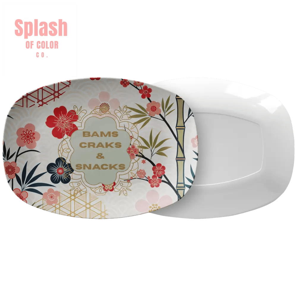 Bams Craks And Snacks Asian Cherry Blossom Mahjong Platter - Splash of Color co.