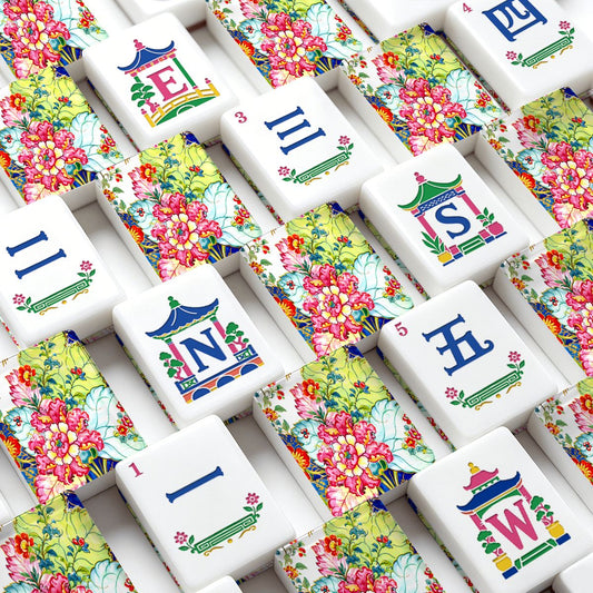 Tobacco Leaf Floral Engraved Chinoiserie American Mahjong Tiles And Carry Case - Splash Of Mahj And Color Co.