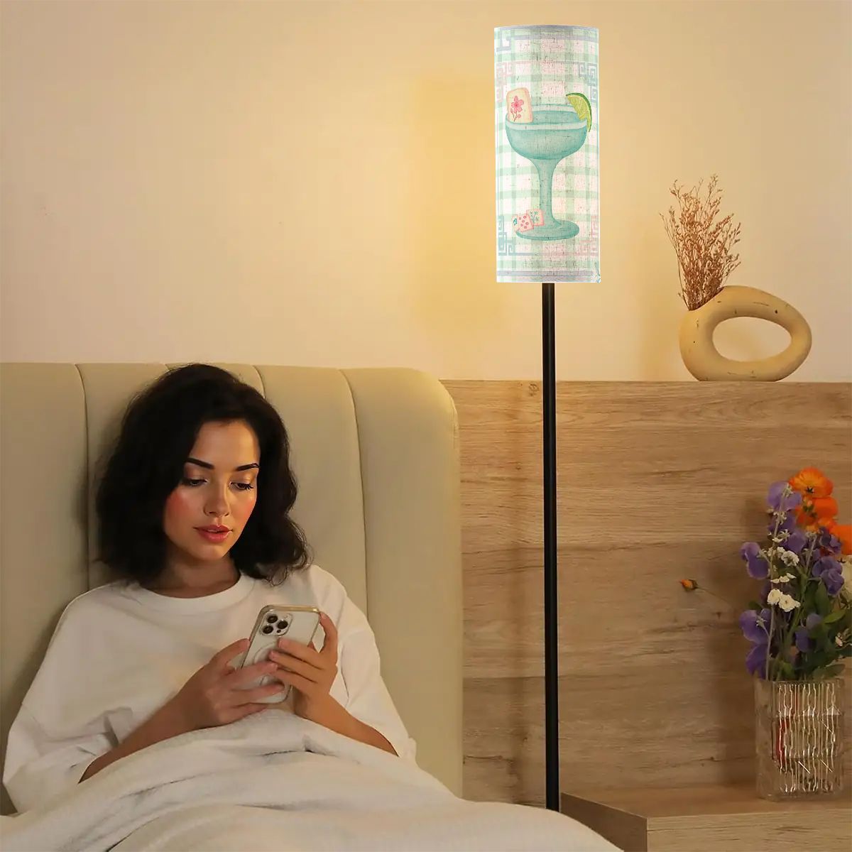 Whimsical Watercolor Mahjong Lover Reading Nook Modern Floor Lamp