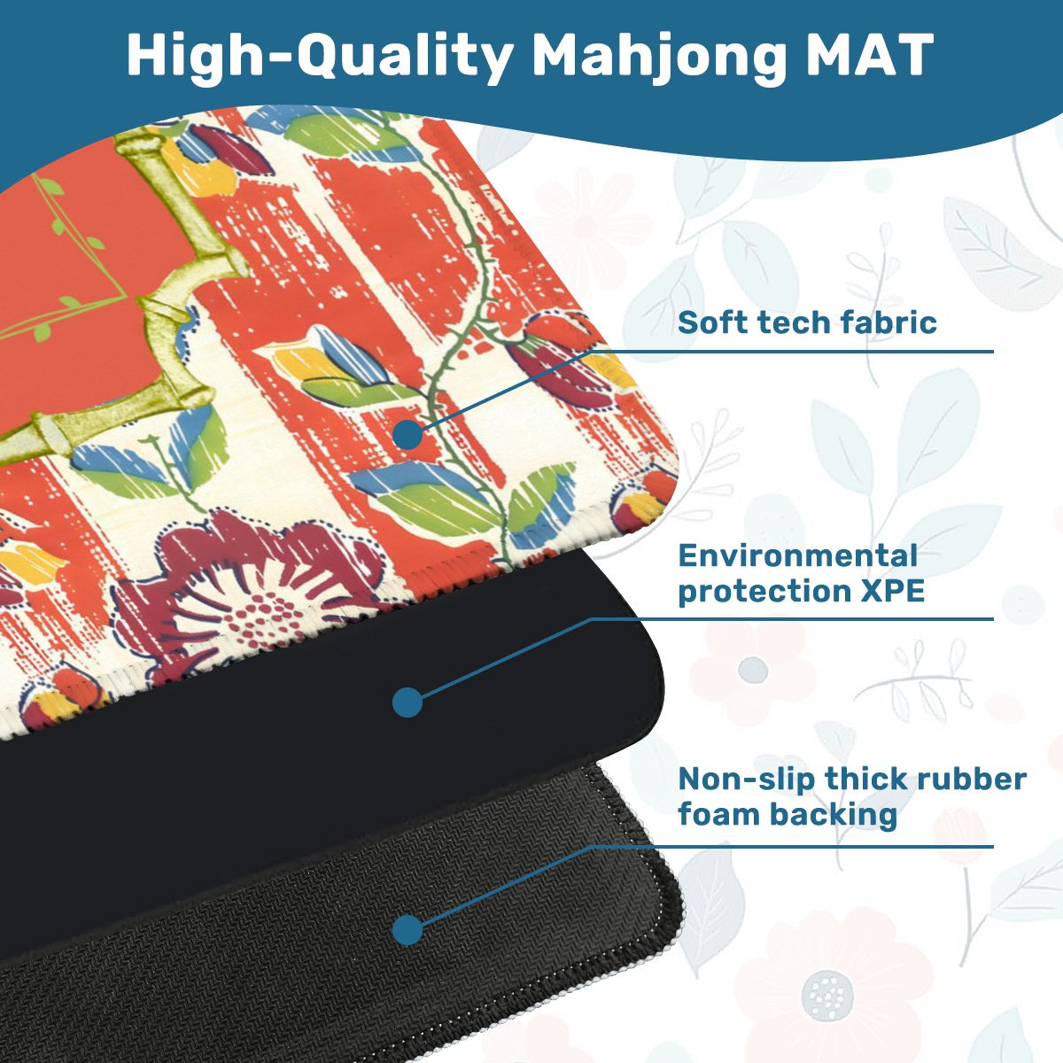 Vintage Floral Heritage Collection Mahjong Coral Blue Game Mat Mahjong Mat
