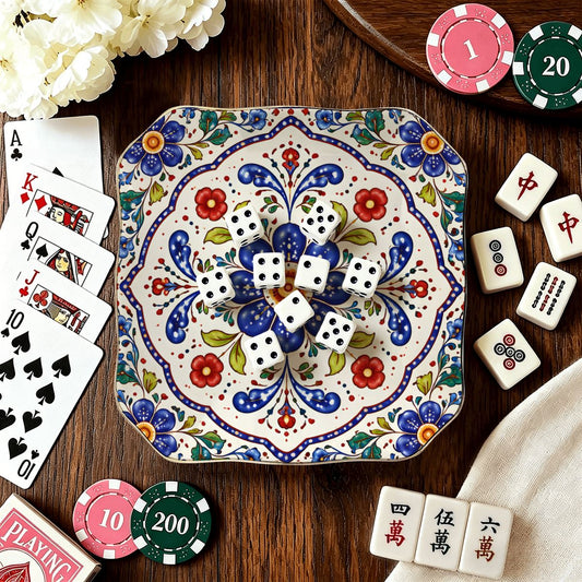 Pottery Porcelain Scalloped Ceramic Mahjong Dice Tray - Splash Of Mahj And Color Co.