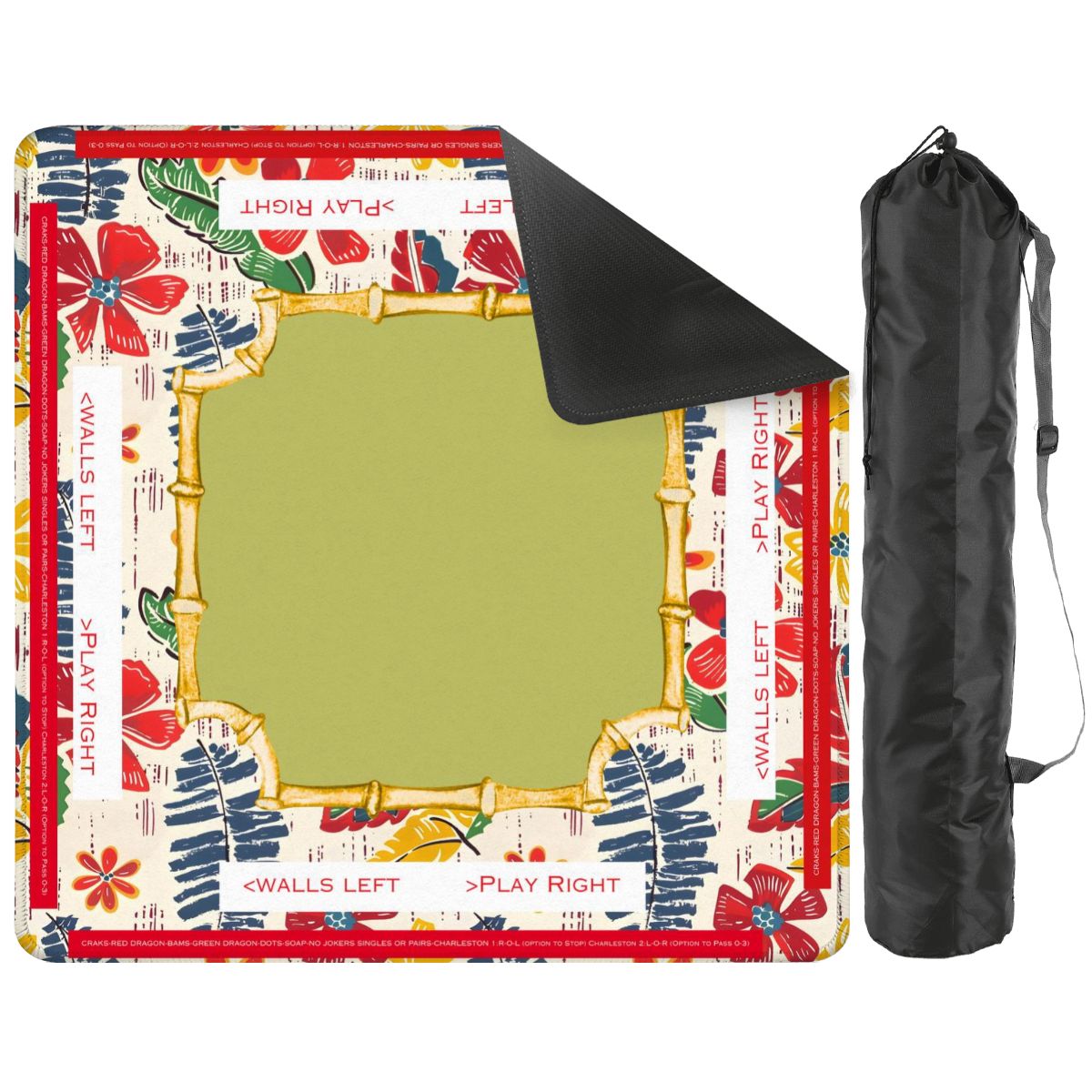 Mahjong Mat Floral Heritage Instructional Learning Mat Blue, Green Yellow Preppy Mahj Mat