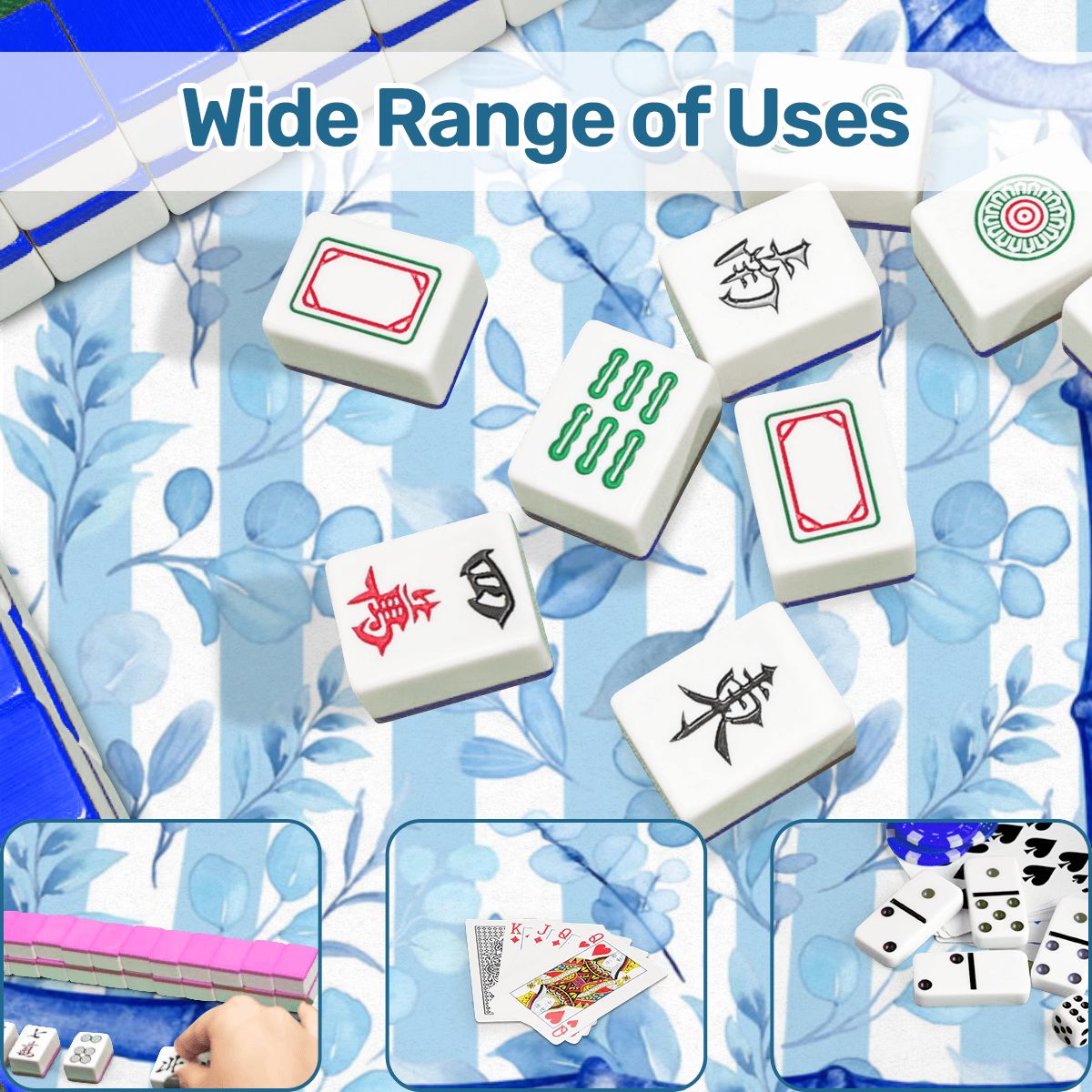 Blue And White Striped Preppy Floral Asian Chinoiserie Flower Border Mahjong Mat - 31.5’’x31.5’’ - Daily Accessories
