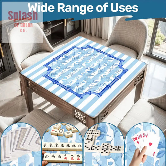 Blue And White Striped Preppy Floral Asian Chinoiserie Flower Border Mahjong Mat - 31.5’’x31.5’’ - Daily Accessories
