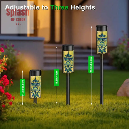 Blue Green Asian Pagoda Zen Garden Outdoor Solar Lights - 4pcs - Garden Decor