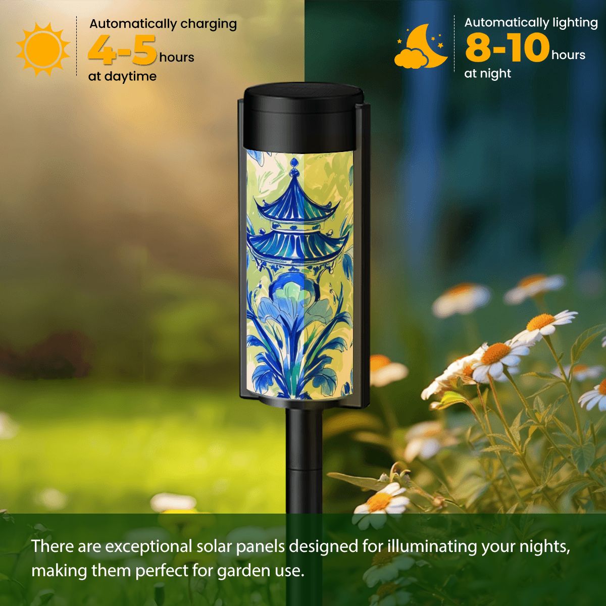 Blue Green Asian Pagoda Zen Garden Outdoor Solar Lights - 4pcs - Garden Decor