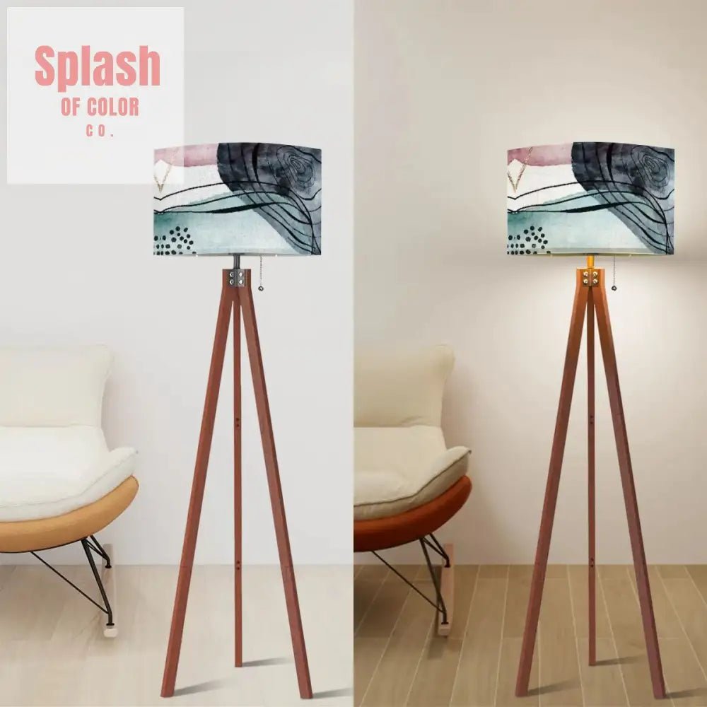 Bohemain Watercolor Blue Blush Abstract Modern Tripod Floor Lamp 17.5’’x59.4’’ Floor Lamps