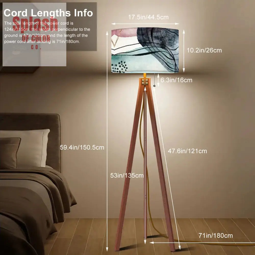 Bohemain Watercolor Blue Blush Abstract Modern Tripod Floor Lamp 17.5’’x59.4’’ Floor Lamps