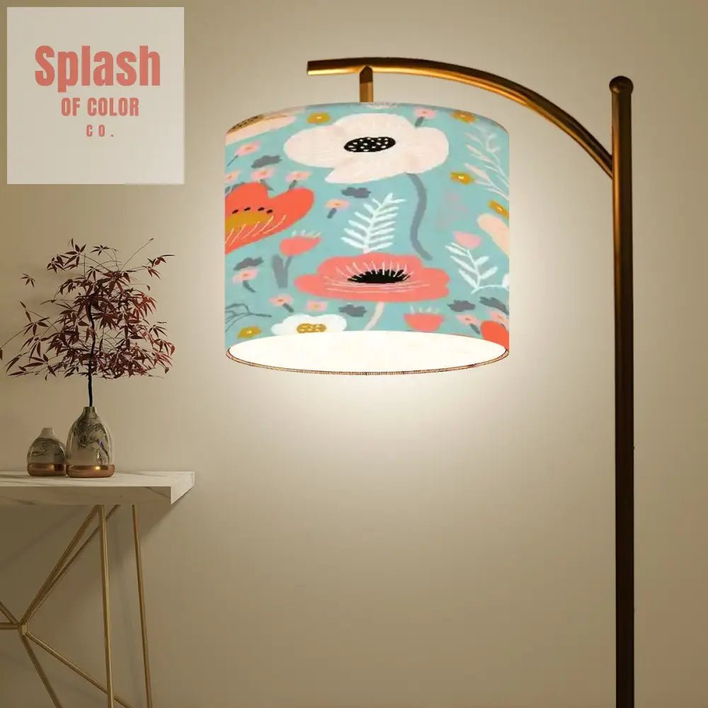 Bohemian Flower Shade Blue White Orange Poppy Flower Arc Floor Lamp - One Size - Floor Lamps