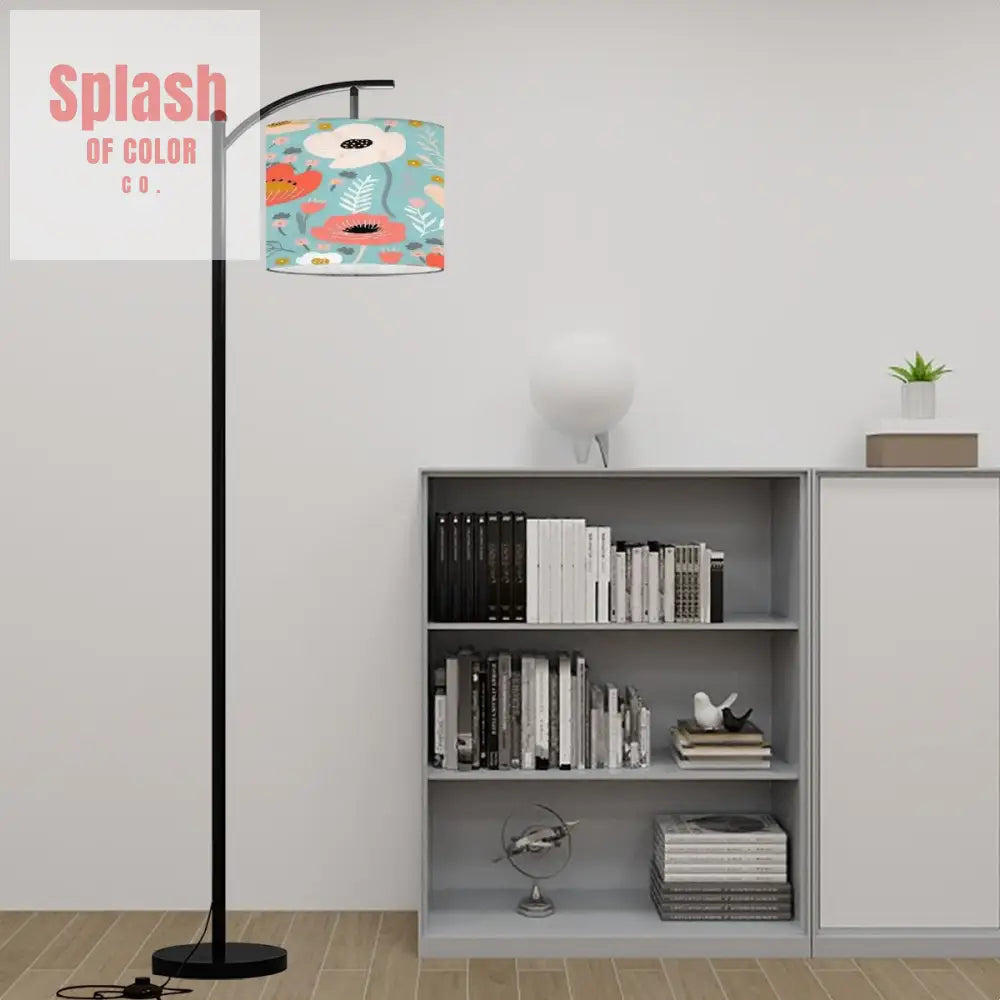 Bohemian Flower Shade Blue White Orange Poppy Flower Arc Floor Lamp - One Size - Floor Lamps