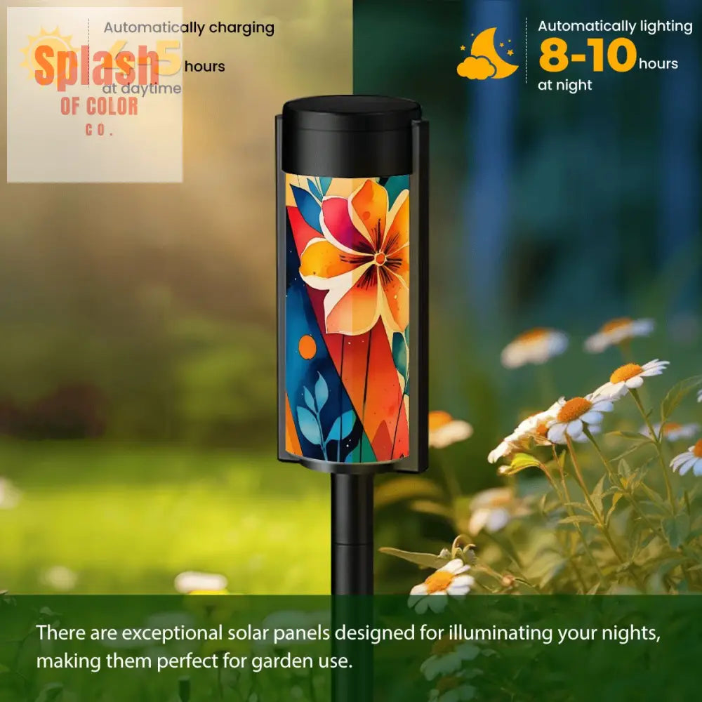 Bohemian Modern Flower Orange Teal Yellow Outdoor Garden Solar Lights - 4pcs - Garden Decor