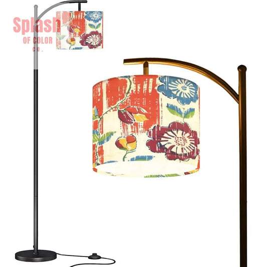 Boho Floral Heritage Modern Arc Floor Lamp, In Coral Blue And Green - Splash of Color co.
