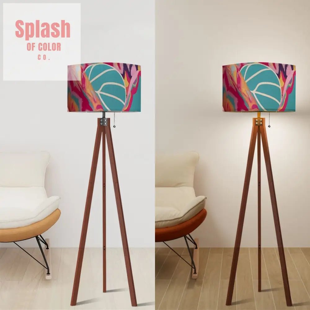 Boho Style Whimsical Watercolor Fusia Pink Teal Modern Tripod Floor Lamp 17.5’’x59.4’’ Floor Lamps