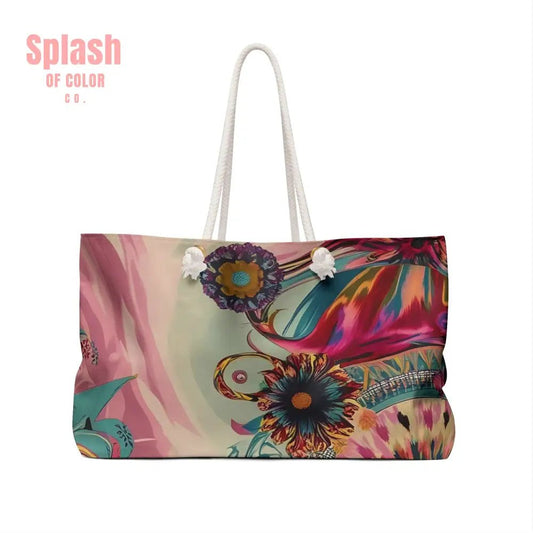 Boho Watercolor Cultural Print Weekend Bag, Travel Tote, Beach Bag, Yoga Bag, Unique Gift, Asian Art Design - Splash of Color co.