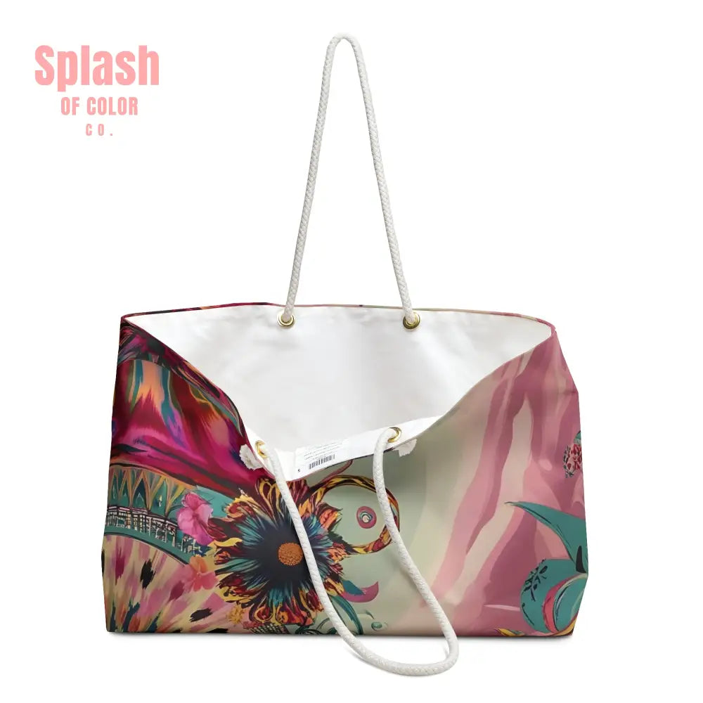 Boho Watercolor Cultural Print Weekend Bag Travel Tote Beach Bag Yoga Bag Unique Gift Asian Art Design - 24’’ × 13’’