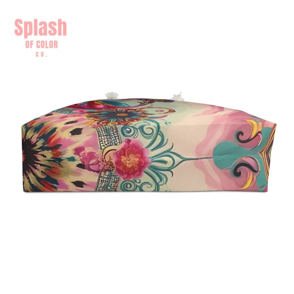 Boho Watercolor Cultural Print Weekend Bag, Travel Tote, Beach Bag, Yoga Bag, Unique Gift, Asian Art Design - Splash of Color co.