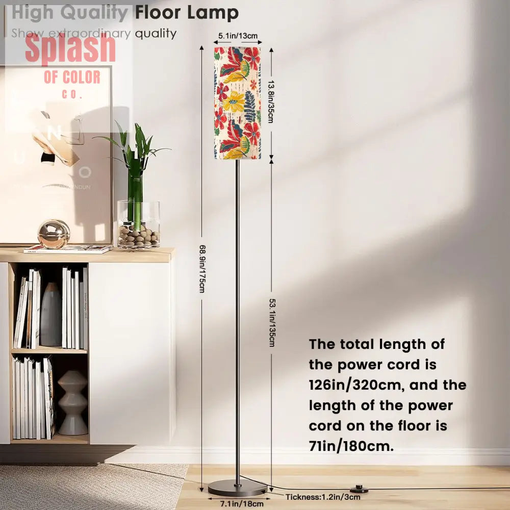 Bold Floral Vintage Heritage Blue Yellow Green Modern Floor Lamp One Size Floor Lamps