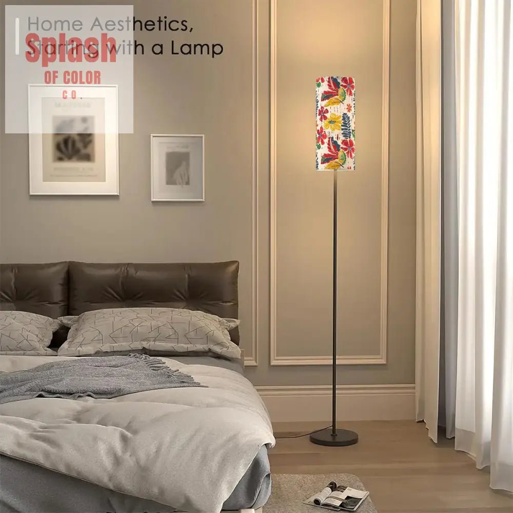 Bold Floral Vintage Heritage Blue Yellow Green Modern Floor Lamp - Splash of Color co.