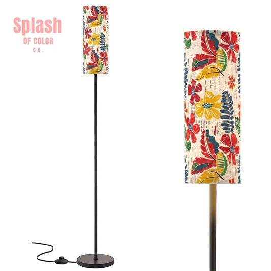 Bold Floral Vintage Heritage Blue Yellow Green Modern Floor Lamp - Splash of Color co.