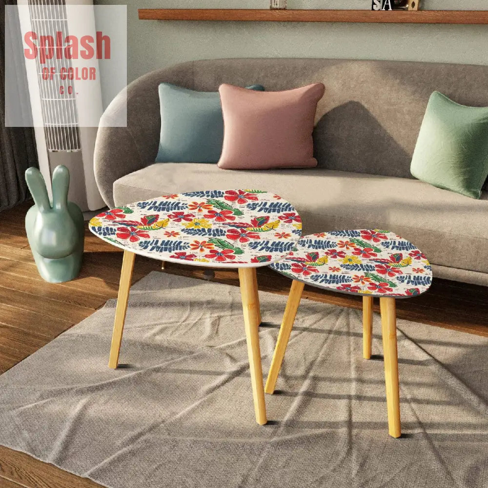 Bold Floral Vintage Heritage Blue Yellow Green Modern Nesting Tables One Size Home Accessories
