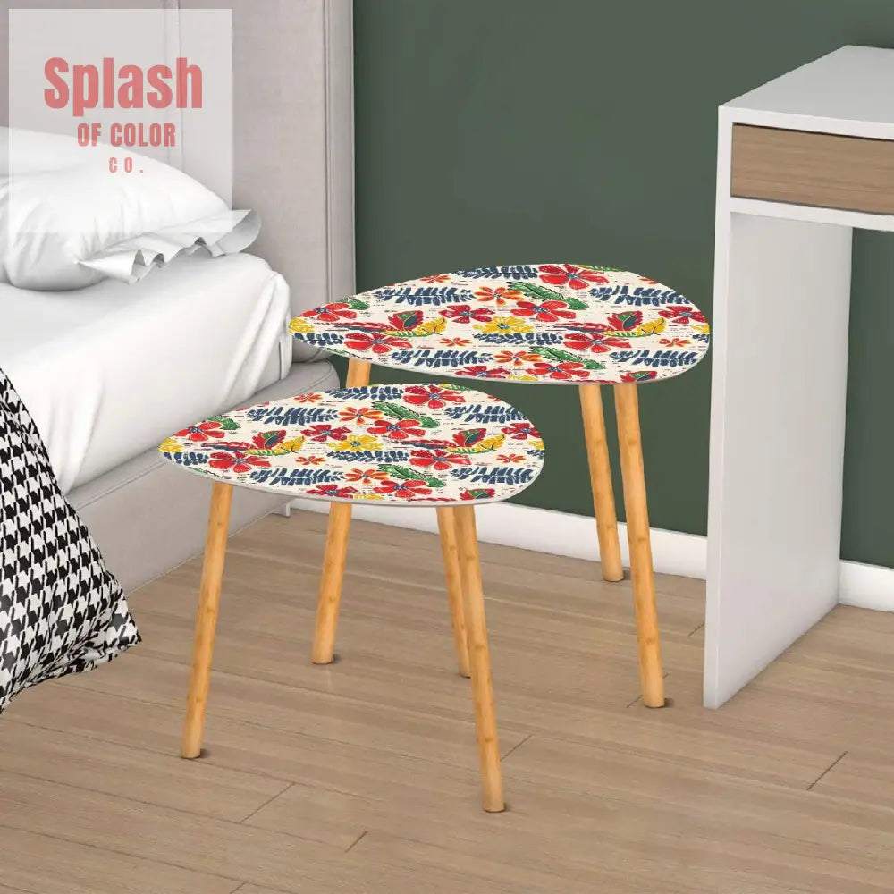 Bold Floral Vintage Heritage Blue Yellow Green Modern Nesting Tables One Size Home Accessories