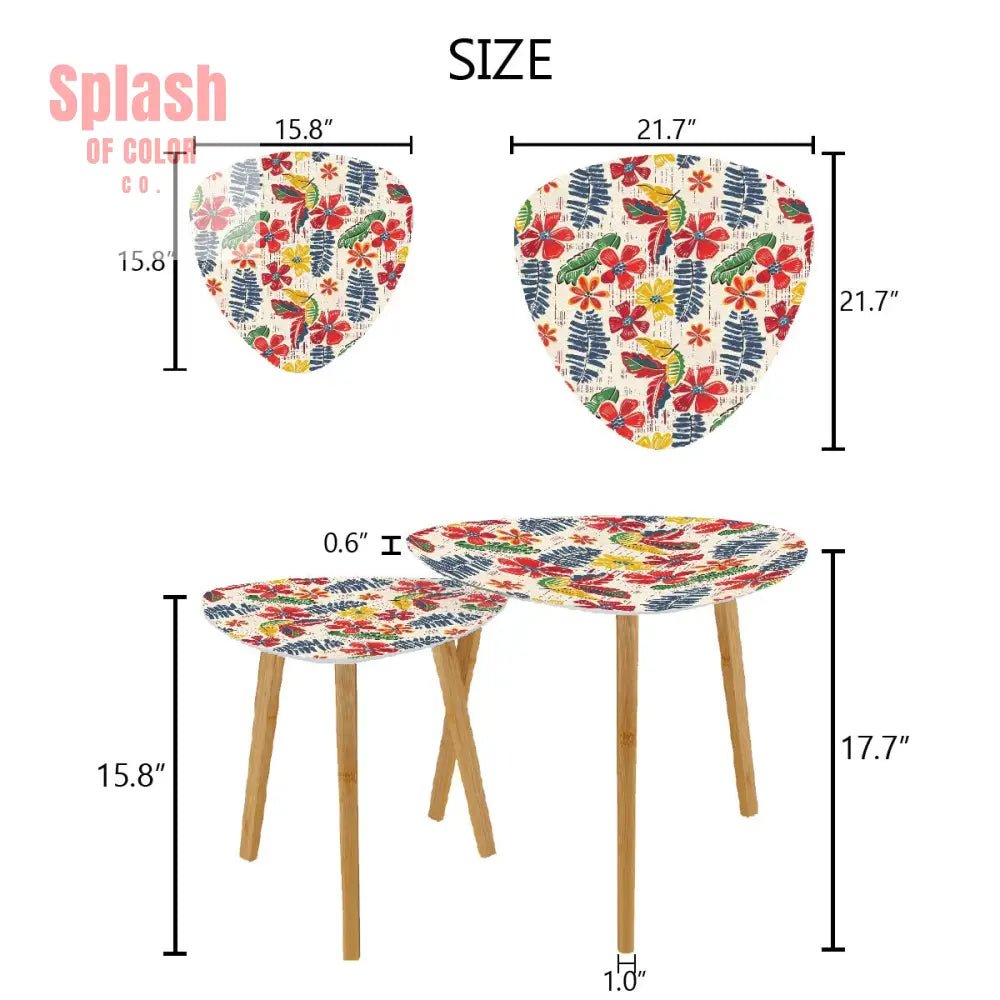 Bold Floral Vintage Heritage Blue Yellow Green Modern Nesting Tables - Splash of Color co.