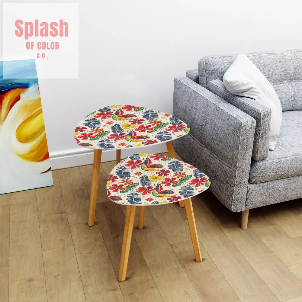 Bold Floral Vintage Heritage Blue Yellow Green Modern Nesting Tables One Size Home Accessories