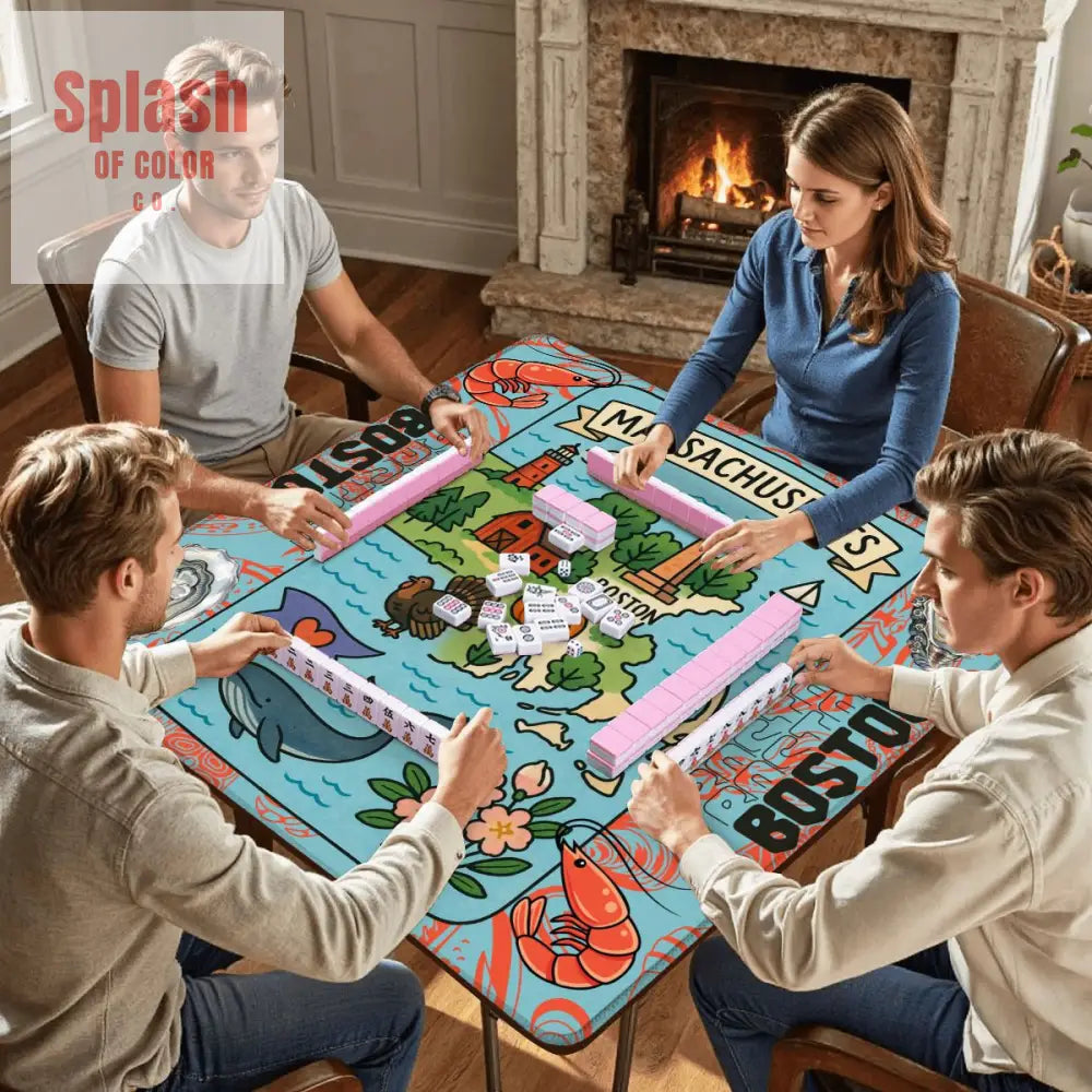 Boston Massachussets Mahjong Mat Whimsical Playful Orange Blue Motif - Daily Accessories