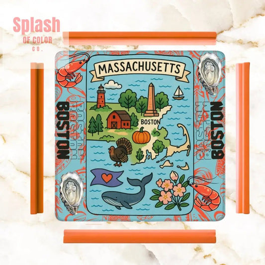 Boston Massachussets Mahjong Mat, Whimsical Playful Orange, Blue Motif - Splash of Color co.