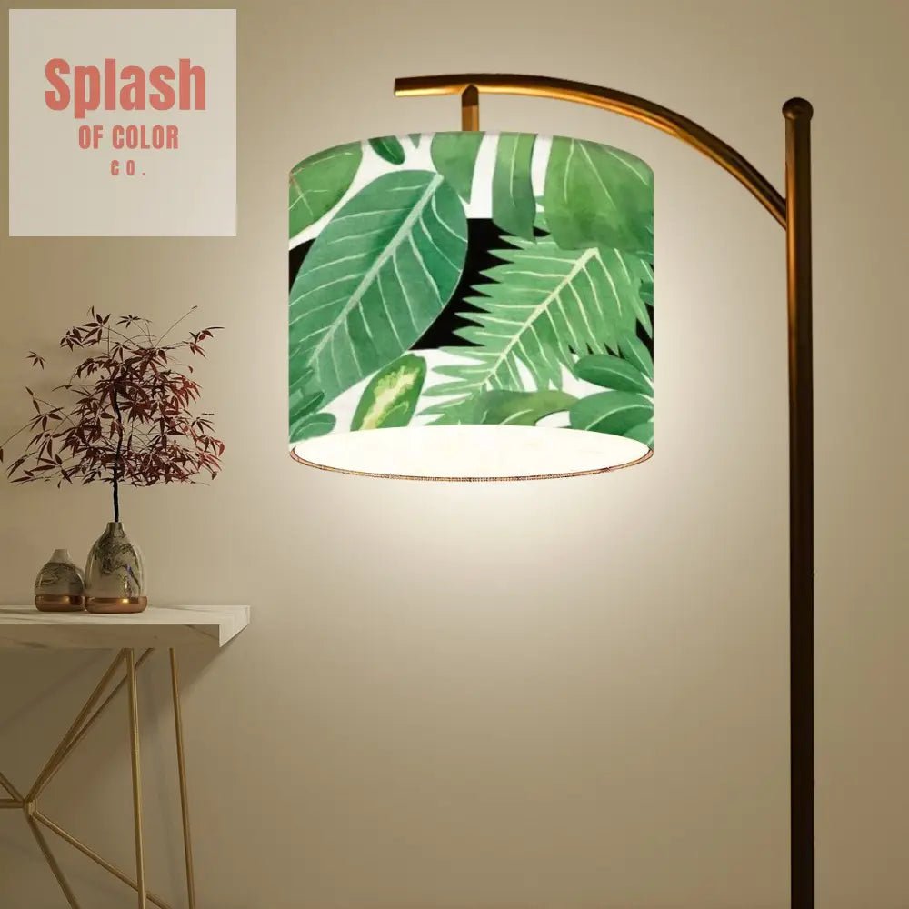 Botanical Green Black Striped Modern Bohemian Arc Floor Lamp - One Size - Floor Lamps
